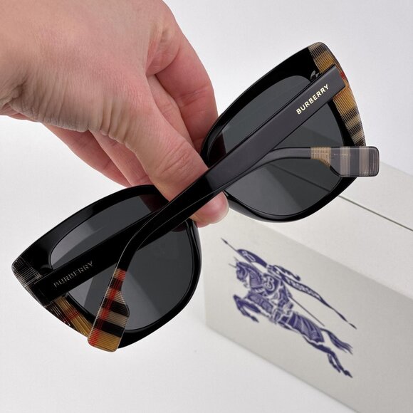 Burberry MARYL Cat Eye Sunglasses BE4393 405587 Black / Vintage Check Grey main image 4